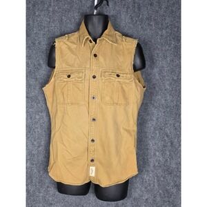 Abercrombie & Fitch Muscle Fit Tan Button Down Sleeveless Shirt‎ Mens L Casual